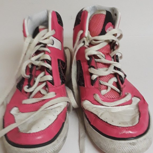 pink and white high tops